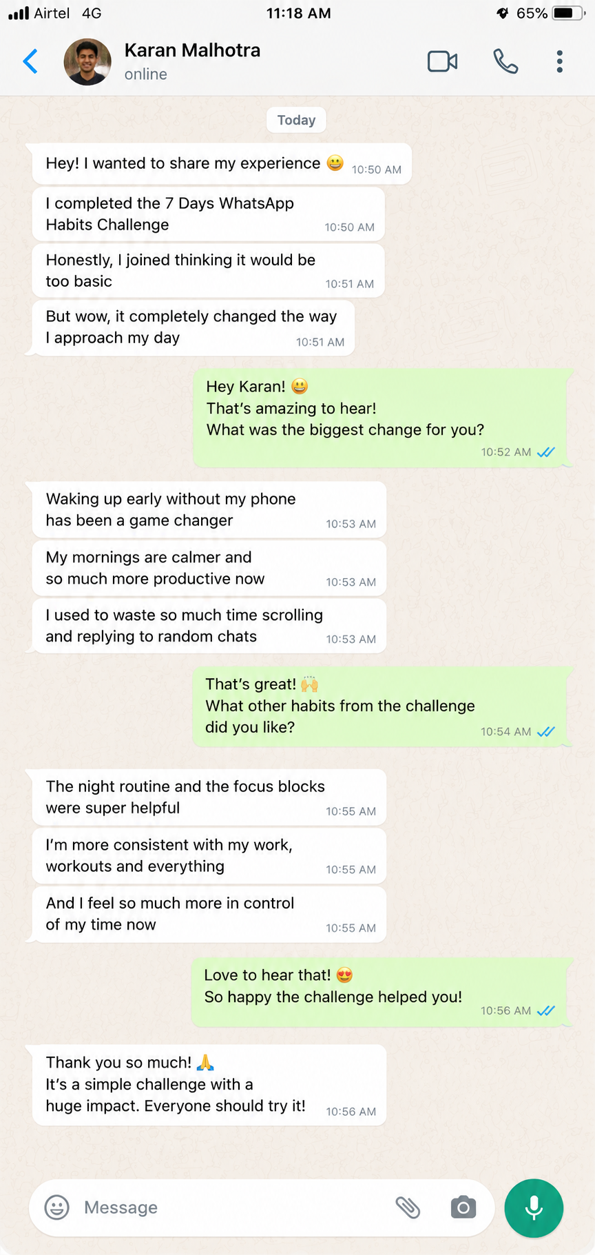 WhatsApp testimonial