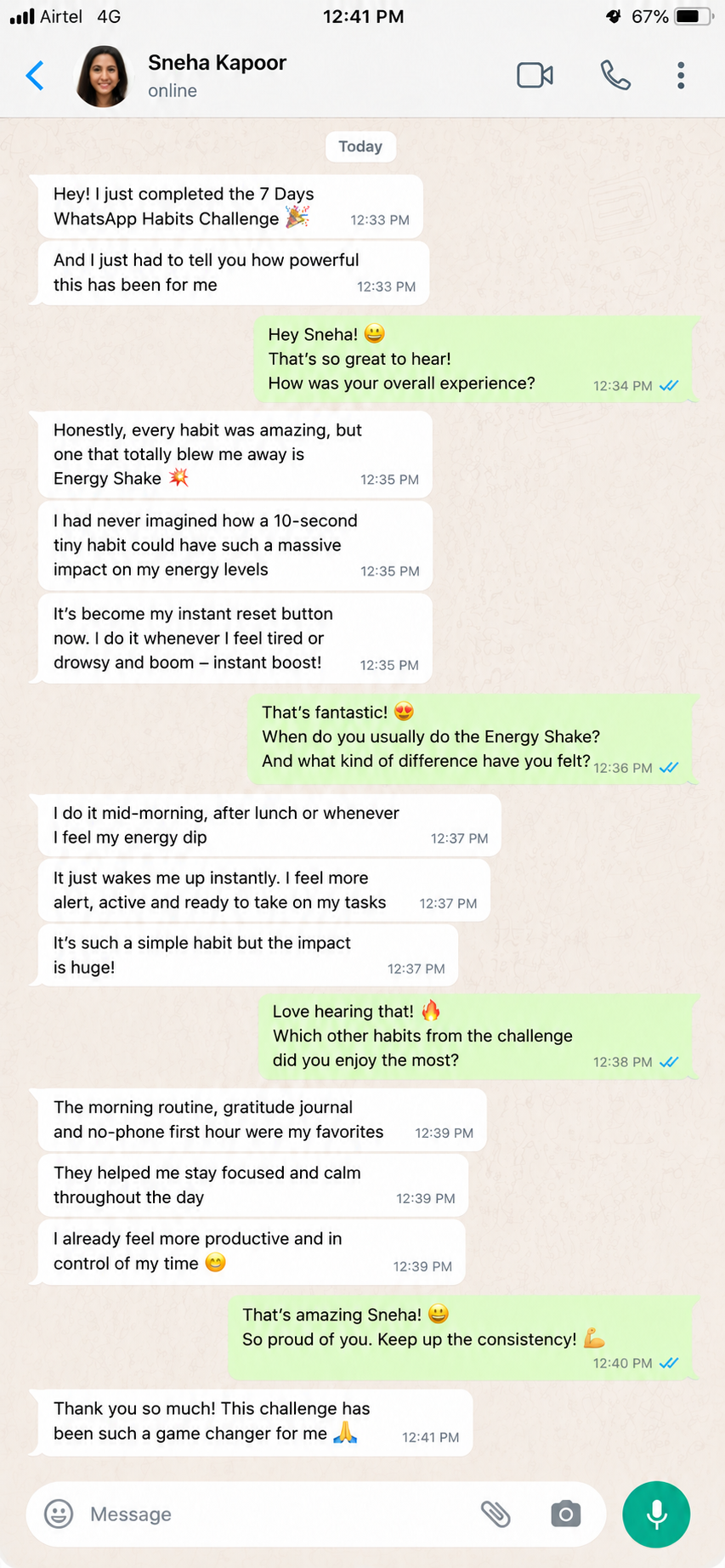 WhatsApp testimonial