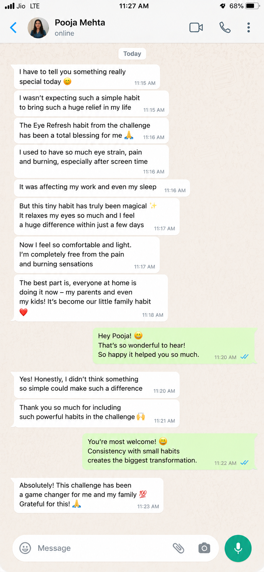 WhatsApp testimonial