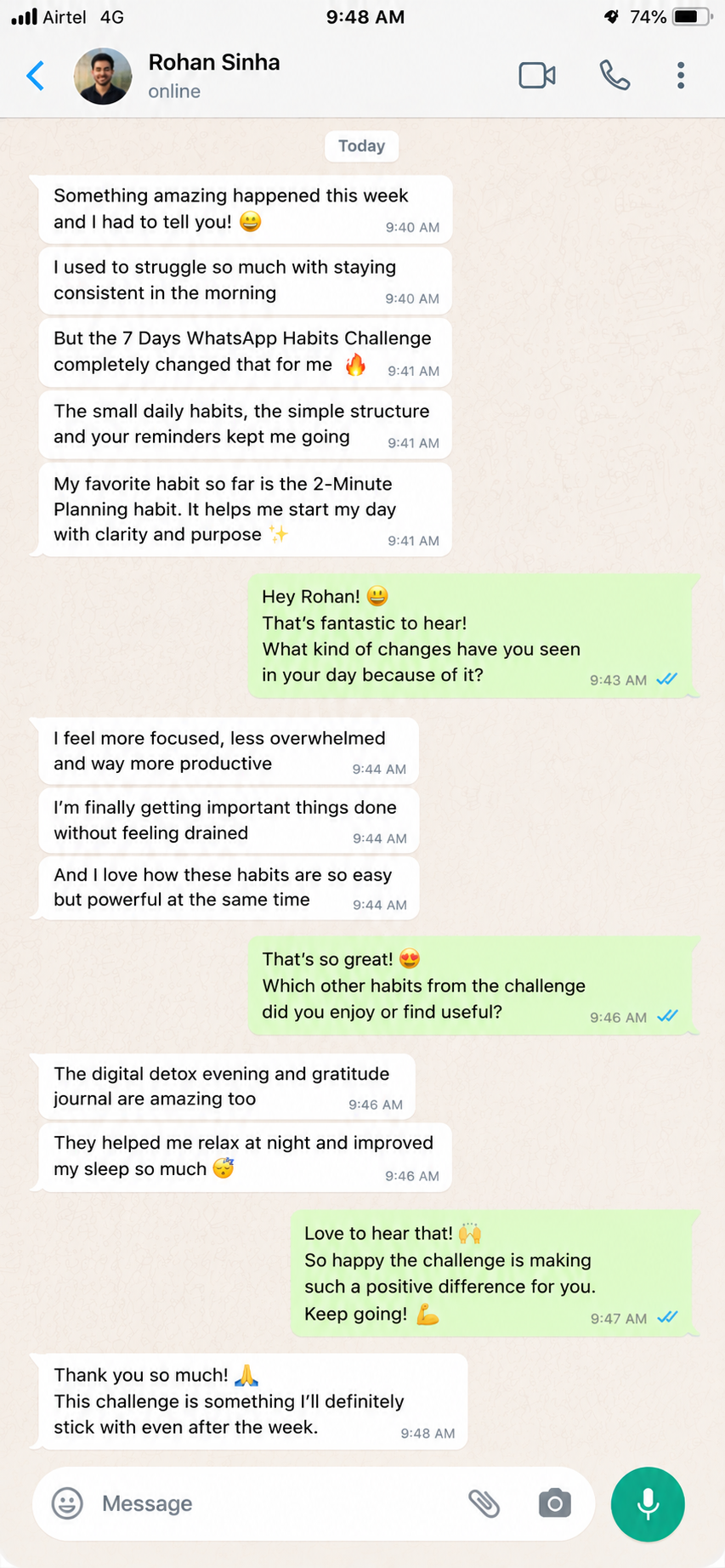WhatsApp testimonial